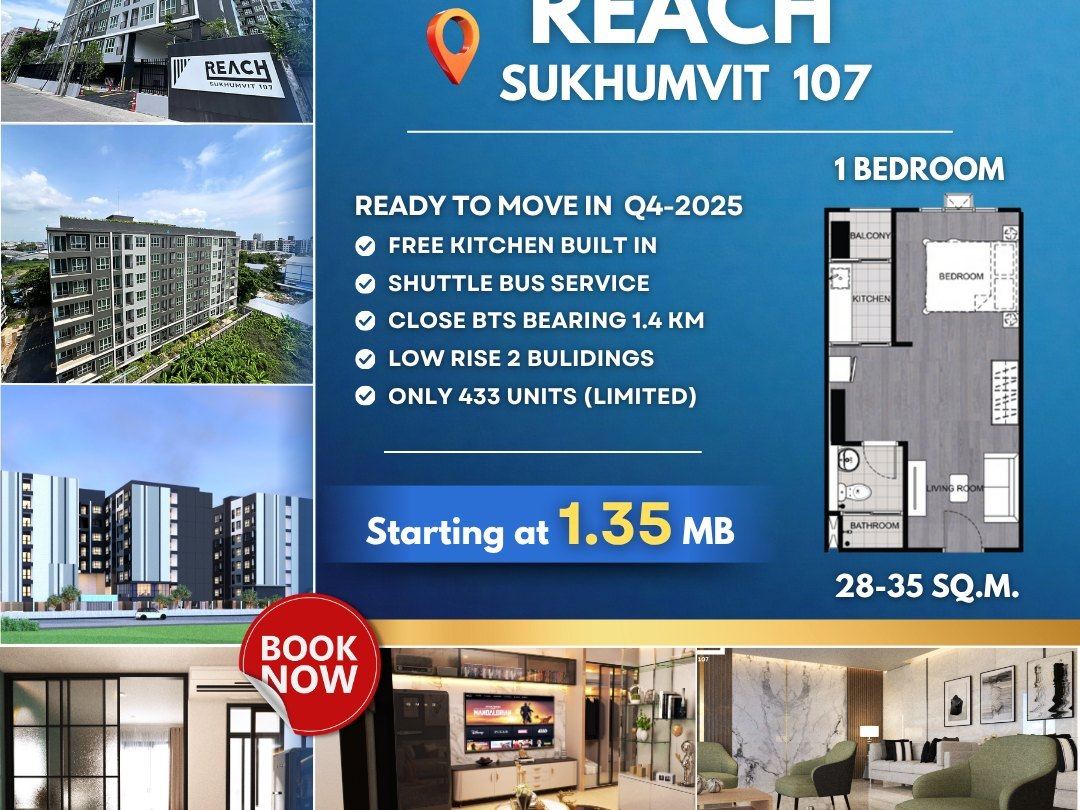 Your Affordable Urban Escape Awaits, Reach Sukhumvit 107 – just 1.4 km from BTS Bearing