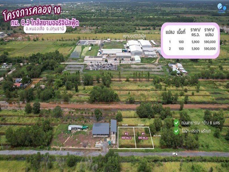 ขายที่ดินคลอง 10 แปลงที่ 1 หนองเสือ ปทุมธานี 100 ตารางวา ถนนคอนกรีต ใกล้ชุมชน เหมาะสร้างบ้านสวนหรือซื้อเก็บลงทุน