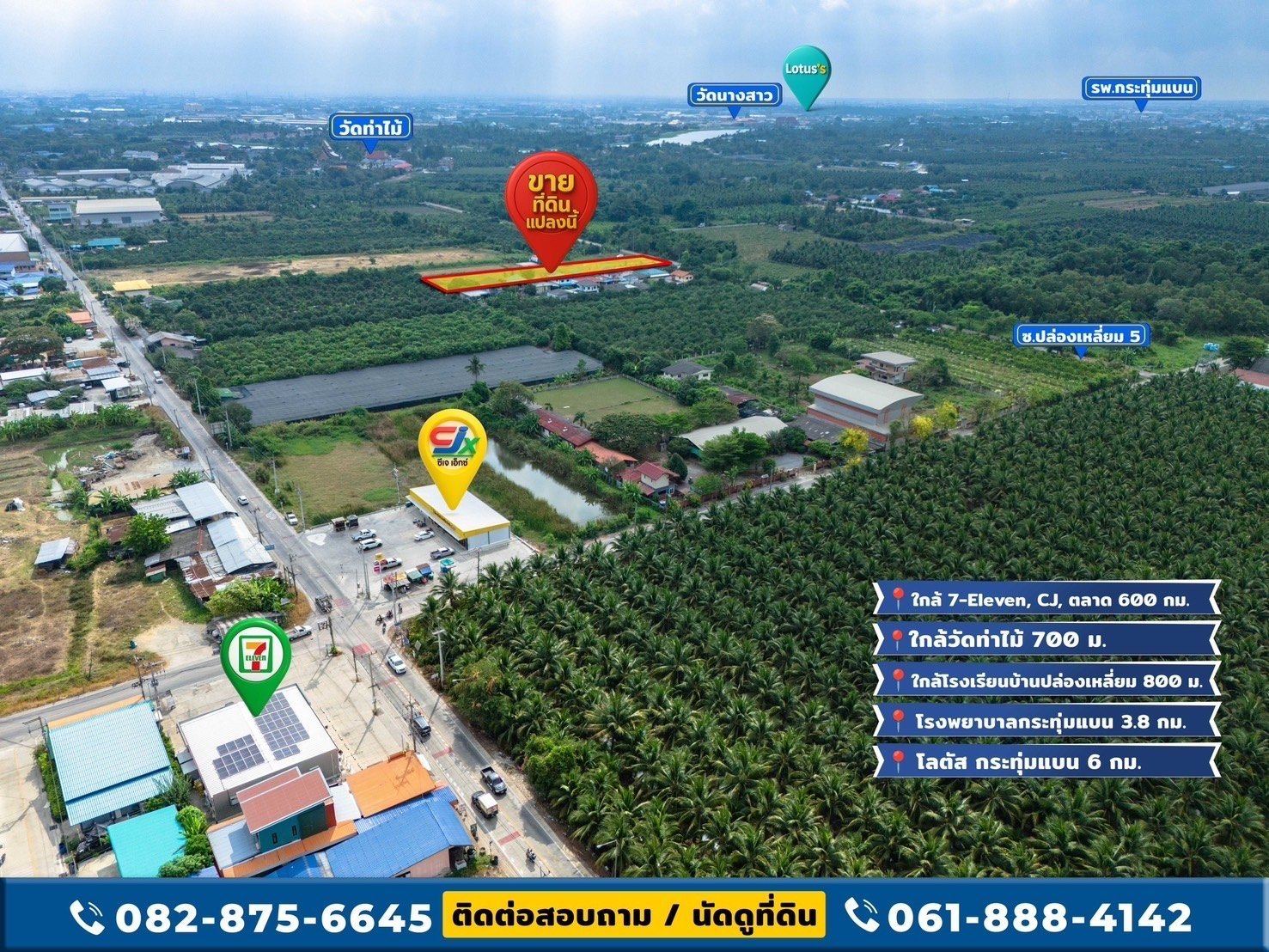 ขายด่วน! ที่ดินใกล้วัดท่าไม้ เริ่ม 700,000 ต่อรองได้ อ.กระทุ่มแบน จ.สมุทรสาคร ทำเลชุมชน โทร 082-8756645