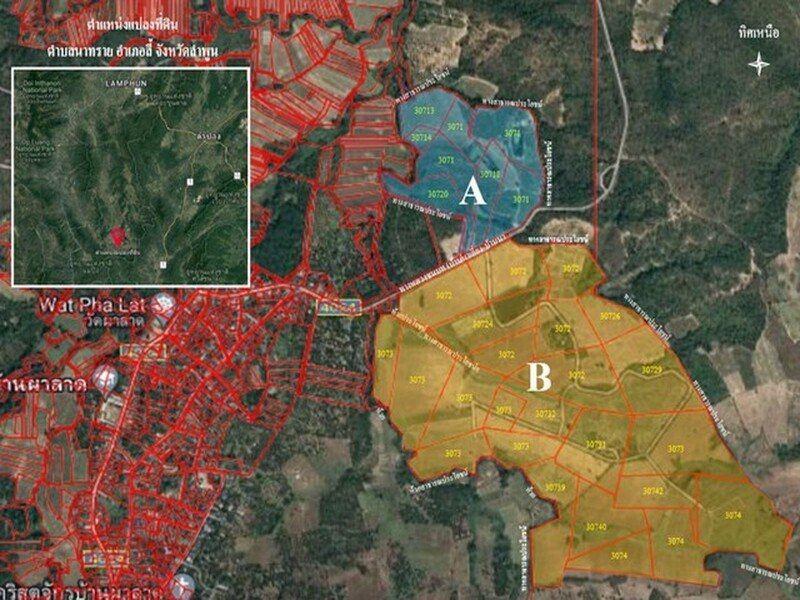 ขายที่ดิน646ไร่ รวม87.21ล. ฟรีโอน ลดไร่ละ135,000บ. แยกขาย106ไร่ได้ ถนนลาดยาง ไฟฟ้า ใกล้วัดพระพุทธบาทห้วยต้ม บ้านห้วยต้ม ต.นาทราย อ.ลี้ ลำพูน